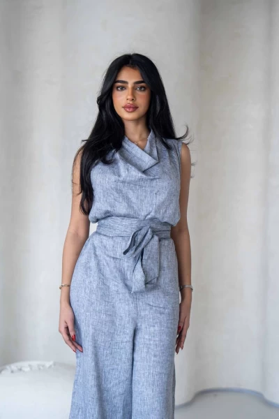 Light gray linen jumpsuit IB1069